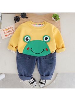 Googo Gaaga - Boys Yellow Cotton Sweatshirt with Jeans Pant Set
