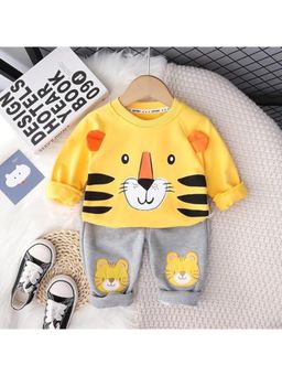 Googo Gaaga - Boys Yellow Cotton Sweatshirt with Joggers Co-Ord Set