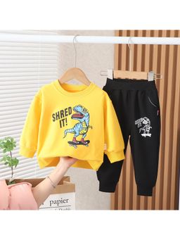 Googo Gaaga - Boys Yellow Cotton Sweatshirt with Joggers Co-Ord Set