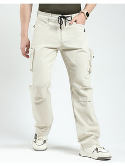 Rock.it - Off White Men Solid Straight Fit Cargo