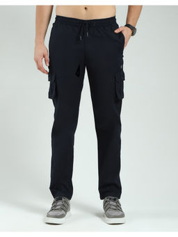 Monte Carlo - Navy Blue Men Solid Regular Fit Cargo