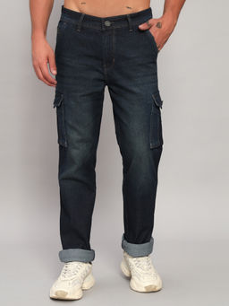Cantabil - Men Solid Blue Regular Fit Casual Cargo Jeans