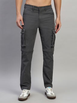 Cantabil - Men Solid Charcoal Regular Fit Casual Detachable Cargo