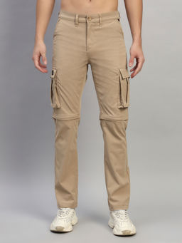 Cantabil - Men Solid Beige Regular Fit Casual Detachable Cargo