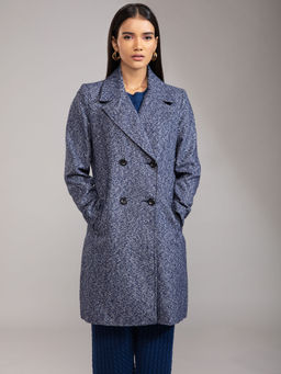 Twenty Dresses by Nykaa Fashion - Blue Solid Notched Lapel Overcoat
