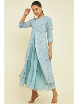 Soch - Women Blue Cotton Printed Kurta (Set of 2)