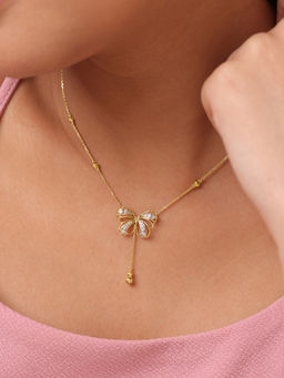 Mia by Tanishq - Butterfly Blush 14 KT Pure Gold & Diamond Necklace for her (16.5)