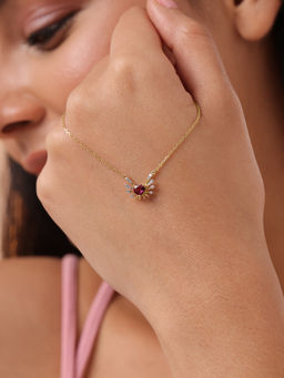 Mia by Tanishq - Heart & Wings 14 kt Gold, Diamond & Pink Garnet Necklace (16.5)