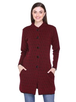 Montrex - Womens Maroon Full Sleeve Acro Wool Long Coat