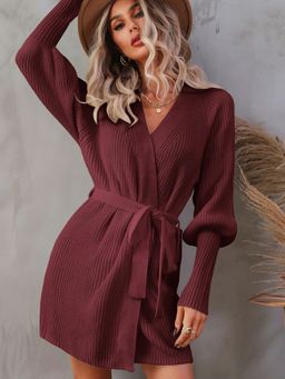 Oh Rare - Mid Length Cardigan Solid Color Knitted Strap Cardigan Sweater for Women