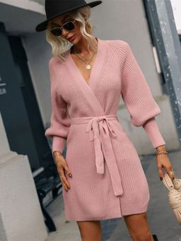 Oh Rare - Mid Length Cardigan Solid Color Knitted Strap Cardigan Sweater for Women