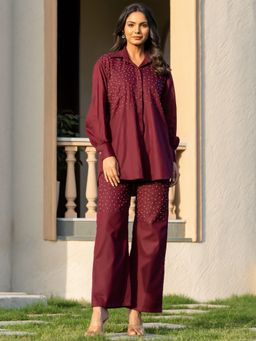 HOUSE OF JAMOTI - Maroon Pearl Co-ord (Set of 2)