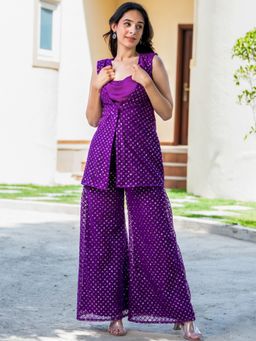 HOUSE OF JAMOTI - Kiara Purple Shimmery Jacket with Inner and Pant (Set of 3)