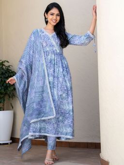 HOUSE OF JAMOTI - Misty Printed Cotton Anarkali Kurta with Pant and Dupatta (Set of 3)