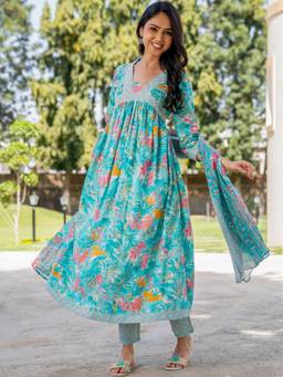 HOUSE OF JAMOTI - Baby Cotton Anarkali Kurta with Pant and Dupatta (Set of 3)