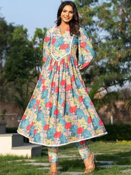 HOUSE OF JAMOTI - Floral Anarkali Kurta and Pant (Set of 2)