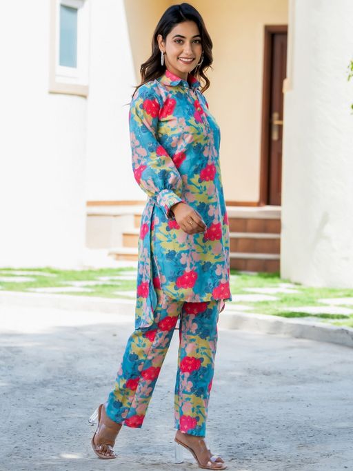 Buy HOUSE OF JAMOTI Zara Turquoise Co-ord (Set of 2) Online