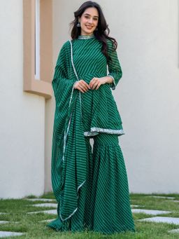 HOUSE OF JAMOTI - Aura Bandhani Kurta with Sharara and Dupatta (Set of 3)