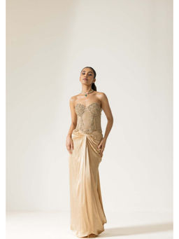 Dareiss - Women Peach Silk Satin Corset with Skirt
