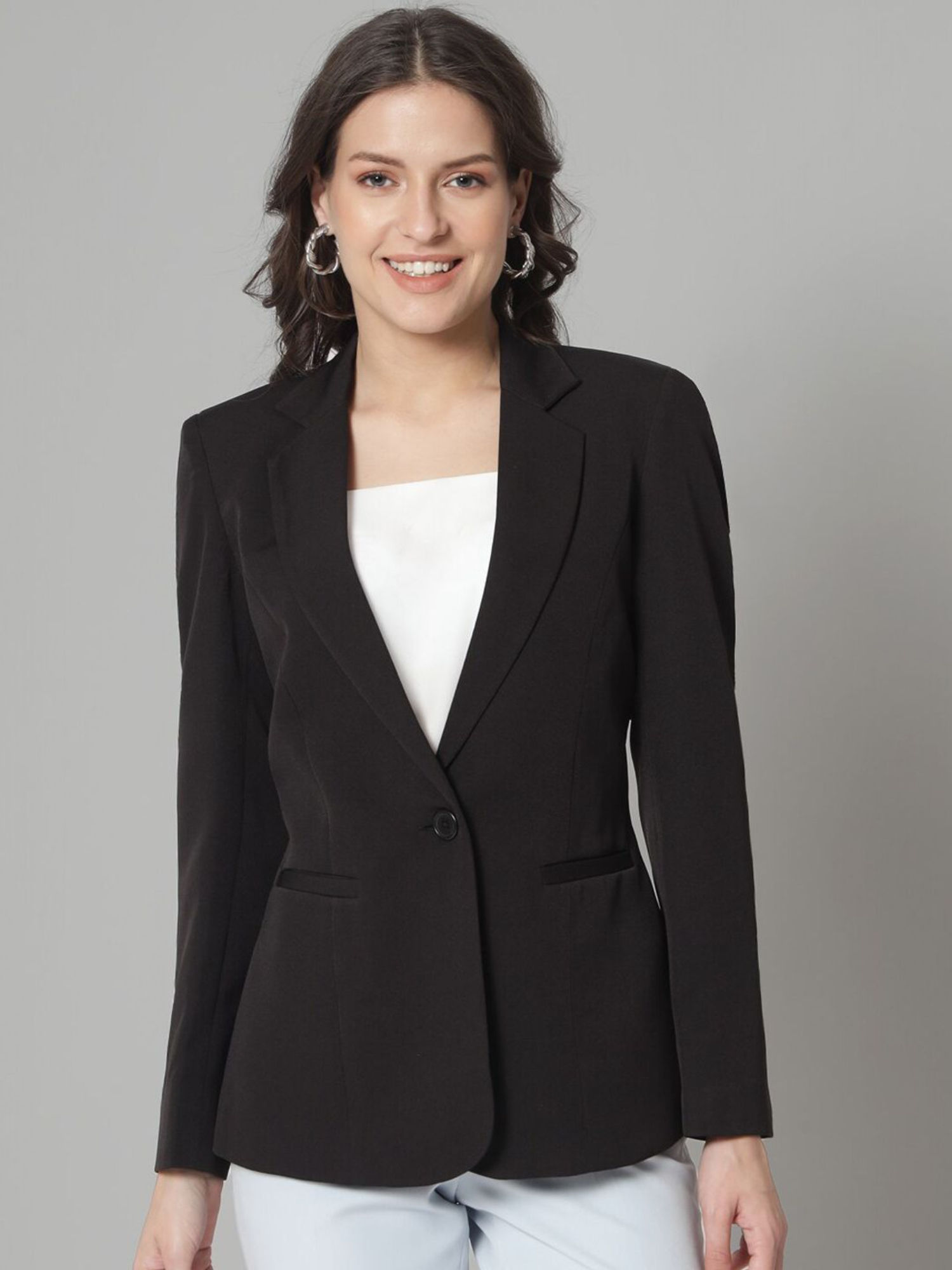 powersutra Women Black Slim-Fit Single Breasted Formal Blazer-picture-44