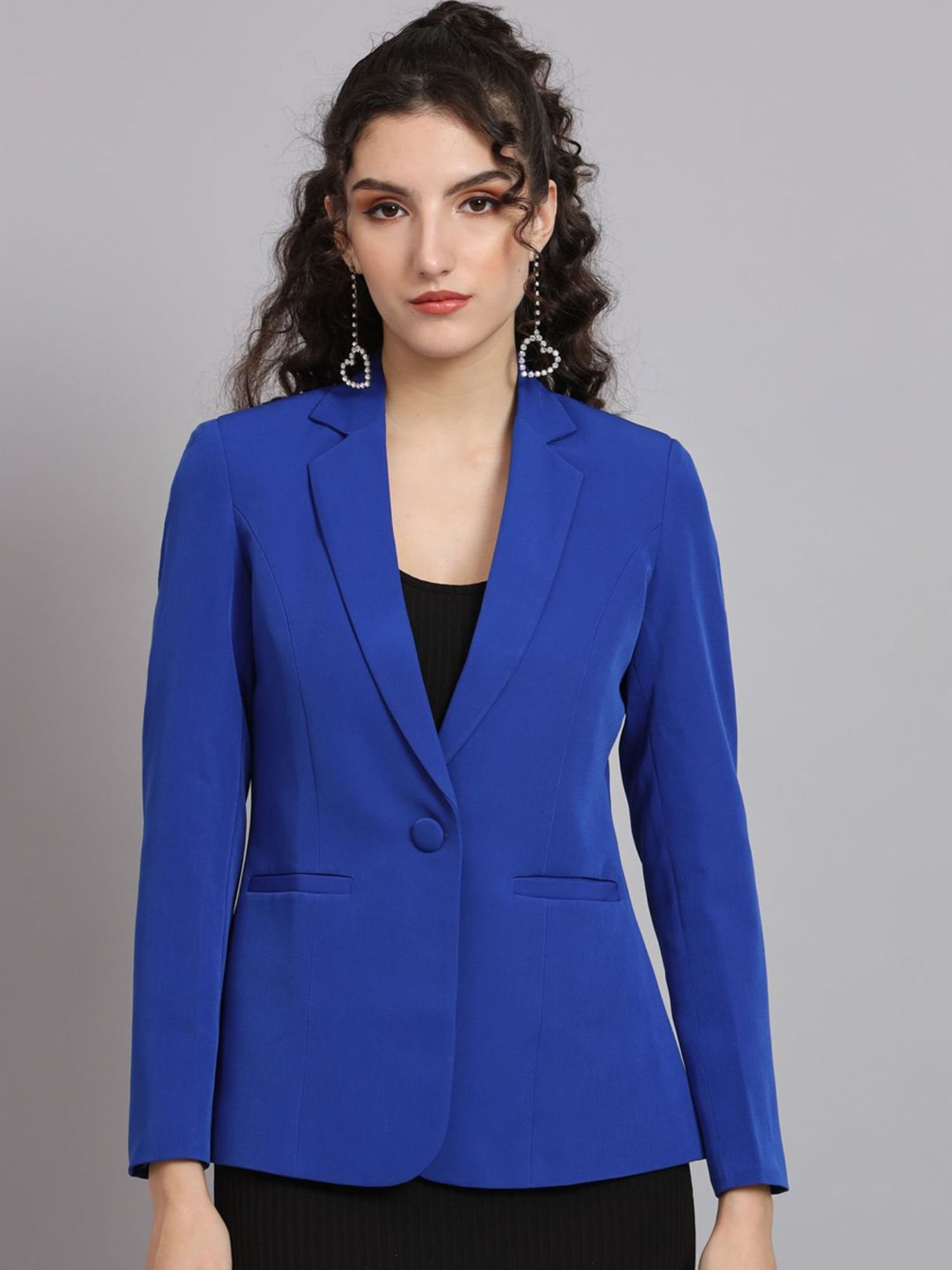 powersutra Women Ink Blue Single Breasted Formal Blazer-picture-10