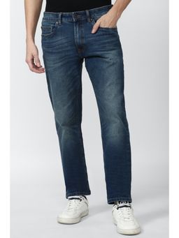 Peter England - Men Navy Mid Wash Slim Tapered Jeans