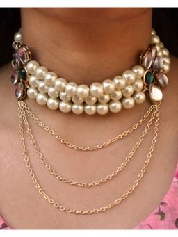 BeAbhika - Women Pearl and Kundan Multi Chain Necklace