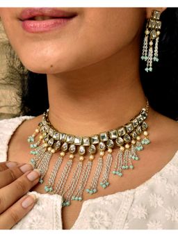 BeAbhika - Kundan & Waterfall Chain Necklace Set