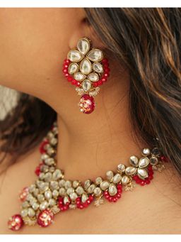BeAbhika - Red Crescent Kundan Necklace Set