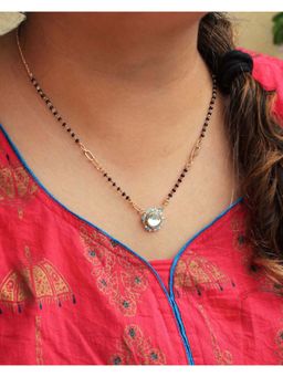 BeAbhika - Kundan Drop Blue Beads Mangalsutra