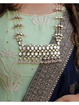 BeAbhika - Pastel Pink Beads Kundan Necklace Set