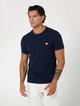 Guess - Mens Blue Solid Round Neck Short Sleeves T-Shirt