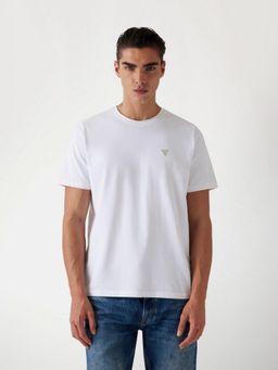 Guess - Mens White Solid Round Neck Short Sleeves T-Shirt