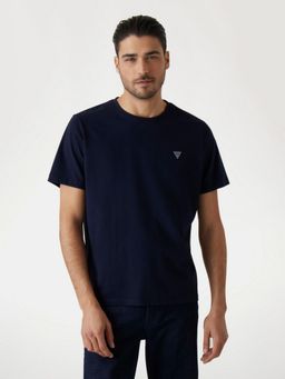 Guess - Mens Navy Blue Solid Round Neck Short Sleeves T-Shirt