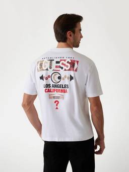 Guess - Mens White Graphic Round Neck Short Sleeves T-Shirt