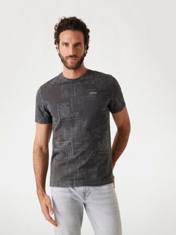 Guess - Mens Grey Printed Round Neck Short Sleeves T-Shirt