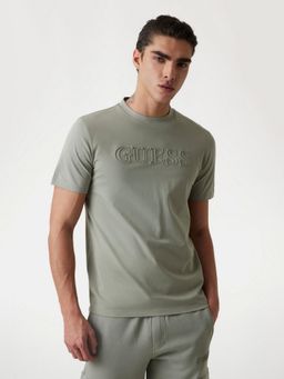 Guess - Mens Green Typography Round Neck Short Sleeves T-Shirt