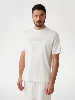 Guess - Mens White Graphic Round Neck Short Sleeves T-Shirt