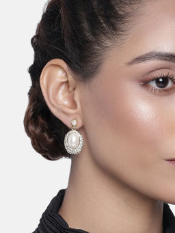 Estele - Gold Plated Oval Frosted Pearl Drop Earrings for Women