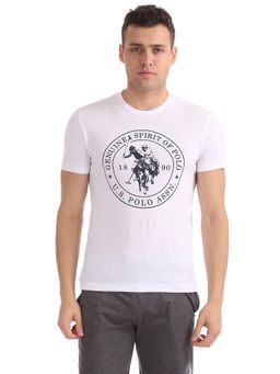 U.S. POLO ASSN. - Men White I643 Comfort Fit Printed Cotton T-shirt
