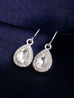 Lilly & Sparkle - Silver-Toned Contemporary Silver-Plated Crystal Studded Drop Earrings