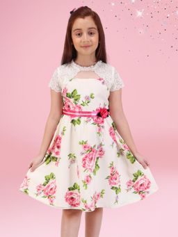 Cutecumber - Girls White Frock Dress With Lace Sleeves And Hair Band