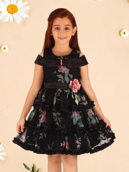 Cutecumber - Girls Net Tiered Dress With Satin Ribbon Ruffle Net And Back Zip Closure