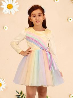 Cutecumber - Girls Multi Coloured Rainbow Glitter Chenille Net Knee Length Fancy Dress