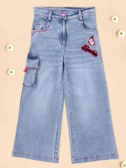 Cutecumber - Girls Cotton Rich Denim Jeans Pink Frayed Patch Accent High-Waist