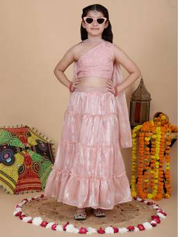Cutiediva - Girls Embroidered Lehenga Choli With Dupatta Set - Peach