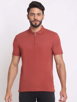 Selfusion - Men's Red Premium Cotton Slim Fit Polo Collar T-Shirt