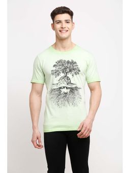 Selfusion - Men's Mint Green Nature Surrealism Printed T-Shirt