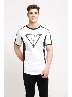 Selfusion - Men's White Logo Panelled Premium Cotton Slim T-Shirt