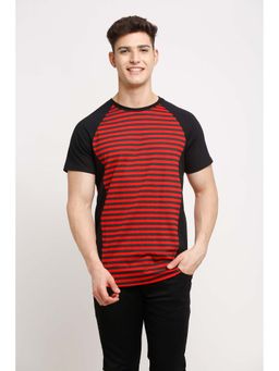Selfusion - Men's Black Raglan Sleeve Striped Cotton Slim T-Shirt